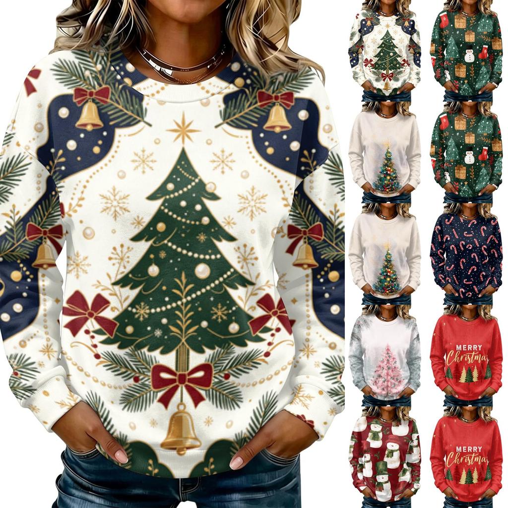 Women's Casual Christmas Print Long Sleeve Neck Sweatshirt