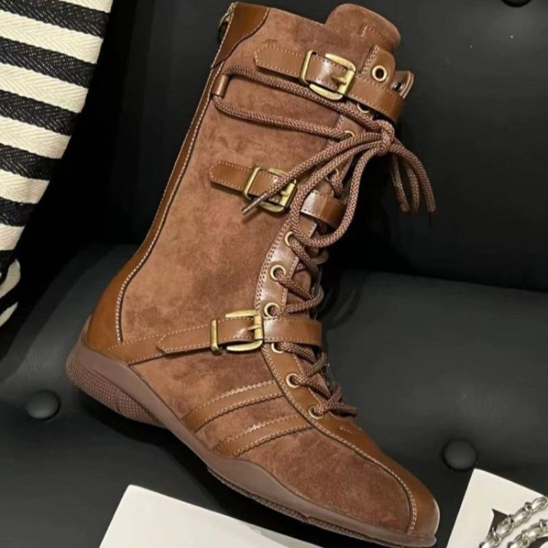 Fashion 2025 Latest Retro Knight Short Boots Women's Thick Soled Spring and Autumn Lace-up Western Boots Niche Low Heels Women Boots