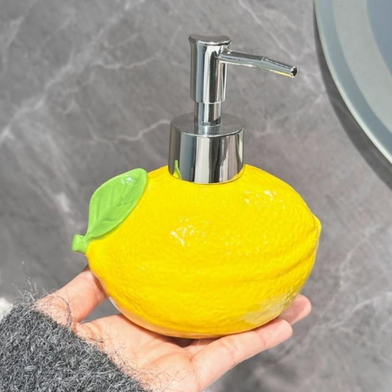 1pc Ceramic Lemon Liquid Soap Dispenser Shampoo Bottle Lotion Bottle Wrist Strap Soap Dispenser Bathroom Travel Supplies