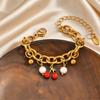 Trendy Sweet Red Cherry Strawberry Bracelet for Women, 18K Gold Plated Stainless Steel Charm Bracelet,No-fading Delicate Jewelry