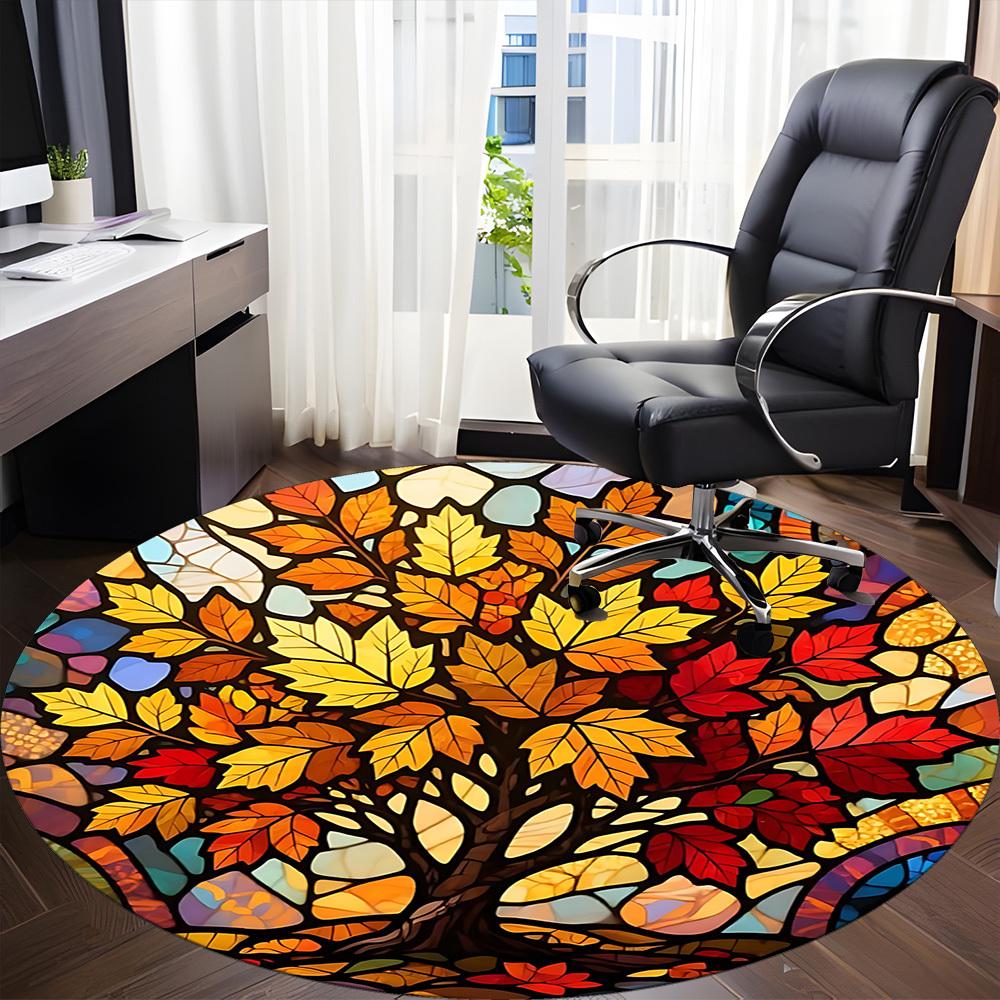 1pc Autumn Leaves Office Round Area Rug, Indoor Mat Suitable ForOffice, Under Office Chairs Bedroom Living Room Home Decor, Room Deco D061