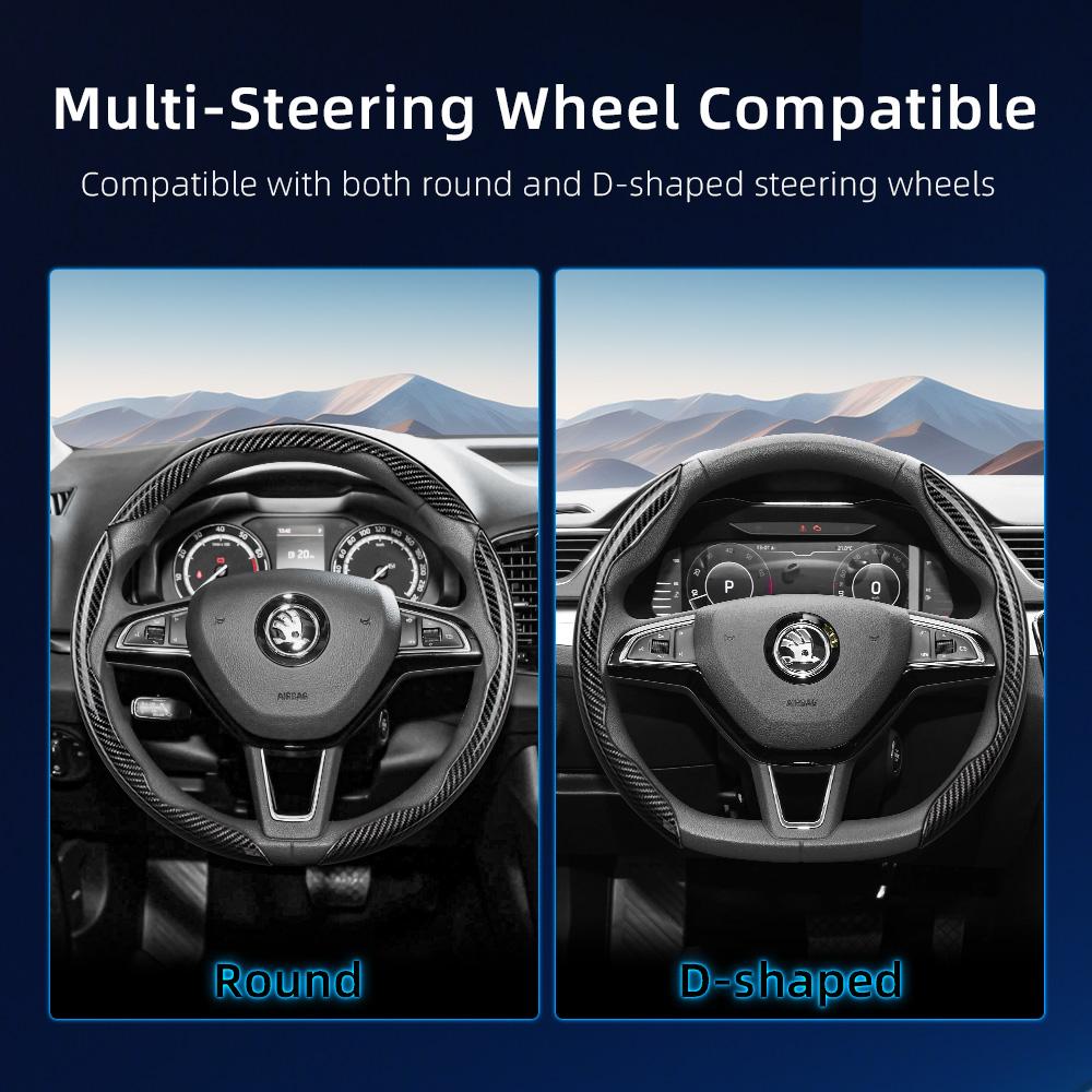 Suitable for Skoda Carbon Fiber Texture Steering Wheel Cover with Segmented Quick-Release Design, Durable, for Octavia Kamiq Fabia Kodiaq Karoq Enyaq