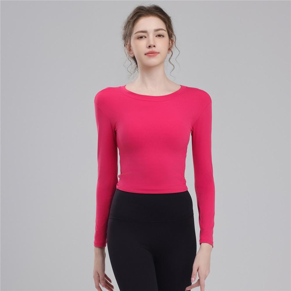 

Новый стиль спортивный топ для йоги с большой открытой спиной, женская одежда для фитнеса с длинными рукавами и чашечками, подходит для осенних тренировок и йоги пилатес XL красный