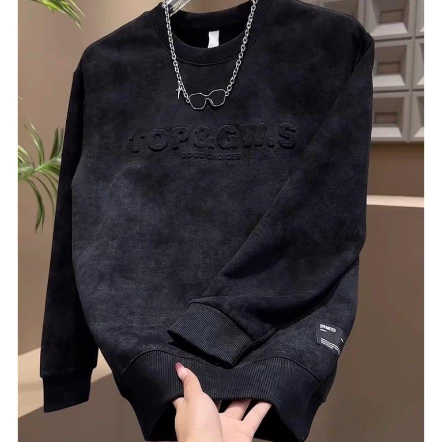 Herbst/Winter 2024: Herren-Kapuzenpullover mit Batik-Buchstabenprint, Rundhalsausschnitt, langen Ärmeln und Partnerlook, bedruckt mit Buchstaben.