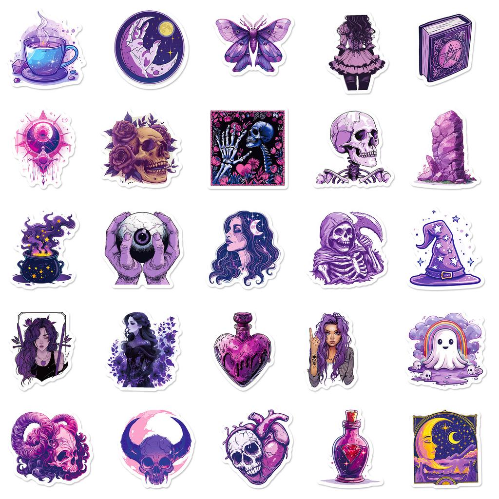 50 Skeletons Purple Gothic Stickers Purple Gothic Skeletons Thriller Character Stickers