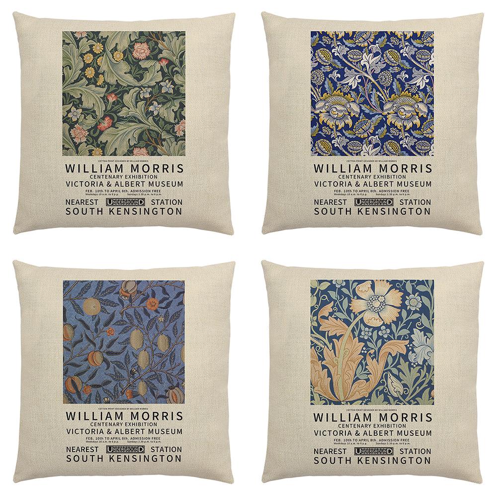 William Morris Painting Cushion Cover for Sofa Throw Pillow Cover Vintage Linen Pillow Case Home Decoration Leaf Plants Printing