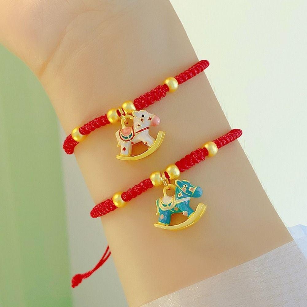 Chinese Style Horse Year Bracelet Fortune Red Rope Weave Bracelet Cute Lucky Pony Red Rope  Couple
