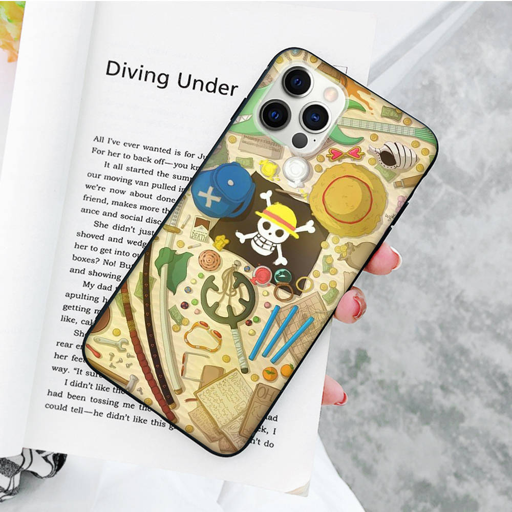 JW59 One Piece Anime Black Soft Case for Samsung Note 20 Lite S24 Ultra S23 A03 A05 A06 A11 A71 A15 A16 A13 A24 A25 A33 A52 A53 A50 M55 M35 Plus