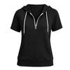 Damen Color Kurzarm Kapuzenpullover mit Reißverschluss, Kordelzug und Taschen - Lockeres Casual Top