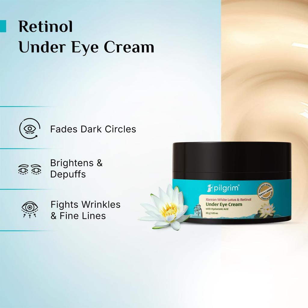 Pilgrim Retinol Under Eye Cream 30g for Dark Circles Puffiness Fine Lines with Vitamin C & Hyaluronic Acid