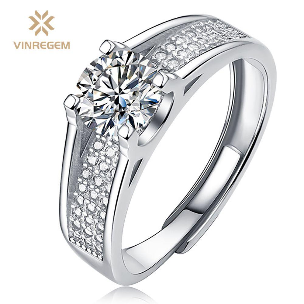 

Vinregem 100% стерлинговое серебро 925 пробы VVS1 1CT настоящий муассанит D цвет драгоценный камень свадебное обручальное кольцо ювелирные изделия изменяемого размера 1 CT-Resizable белый