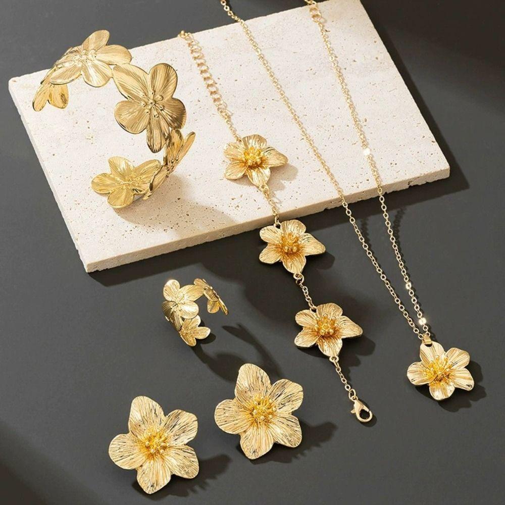 6Pcs Bohemian Style Necklace Earrings Bracelet Set Zinc Zinc Alloy Women Jewelry Suit Flower Jewelry Set Gift