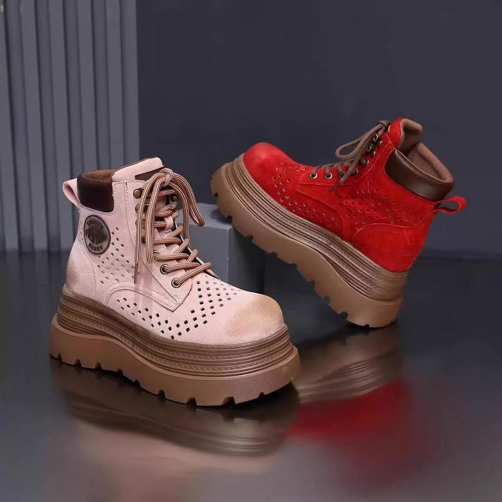 Outdoor Martin Boots Women's 2025 Summer New Popular Breathable Inner Heightening Hollow Pink Small Thick-soled Short Boots