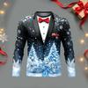 Men's Casual Christmas Suit Print Long Sleeve T-Shirt Round Neck Tee for Holiday Party