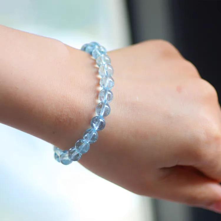 Natürlicher Blauer Topas Klare Runde Perlen Trendiges Unisex Armband Schmuck Party Geschenk 7mm 8mm AAAAAA