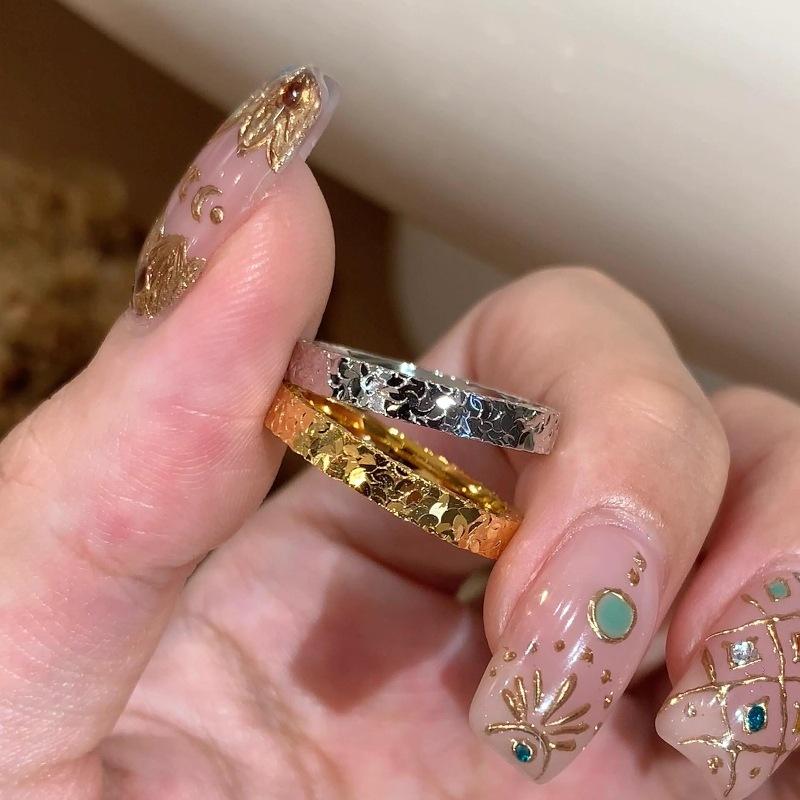 Gypsy Star Hammer Pattern Crushed Ice Ice Ring Super Flash Advanced Light Luxury Temperament Stacked Wearing Exquisite Simple Index Finger Ring