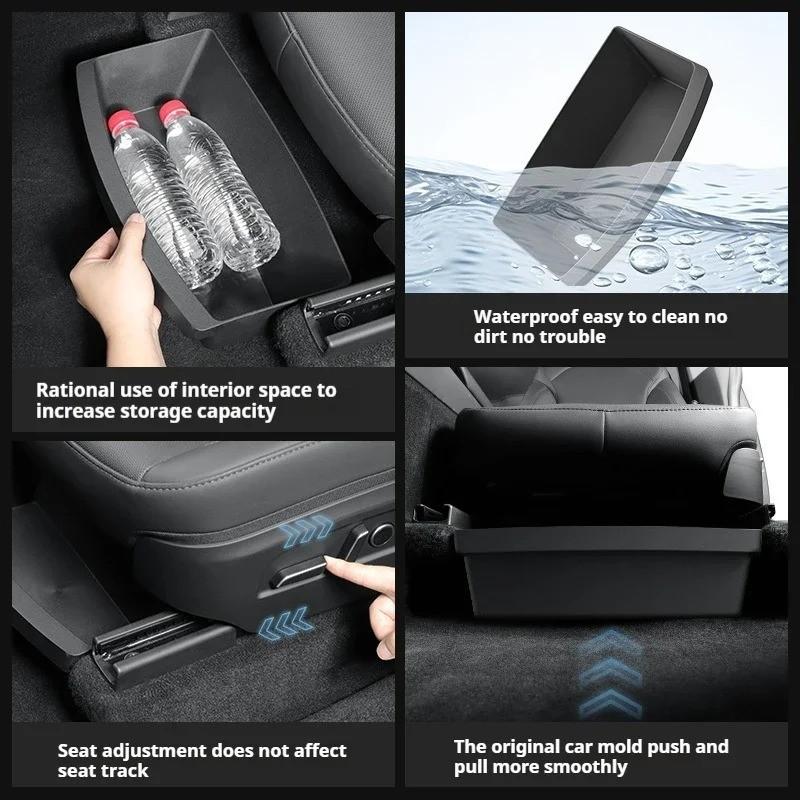 For Tesla Model Y Accessories    2024 2025, TPE Front Seat Storage Box Organizer with Trash Can Function
