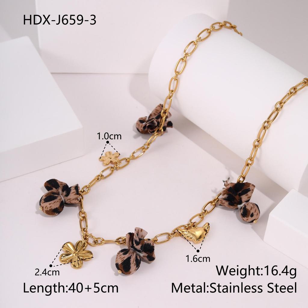 Trendy European and American Leopard Print 18K Gold-Plated Stainless Steel Pendant Necklace