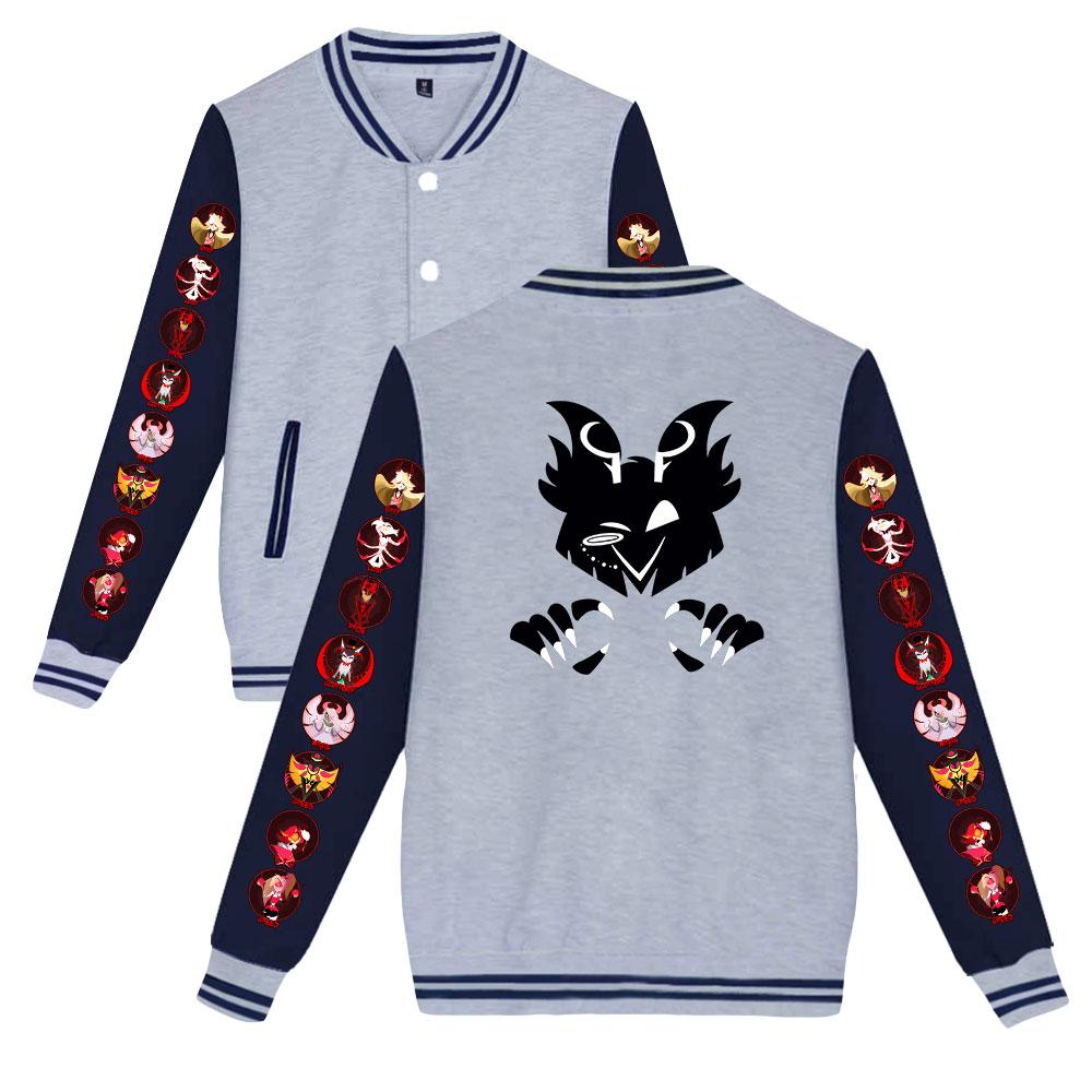 NOVINKA Unisex Fashion Hazbin Hotel Anime Baseballová mikina s potiskem Ženy Muži Outdoorové sportovní bundy