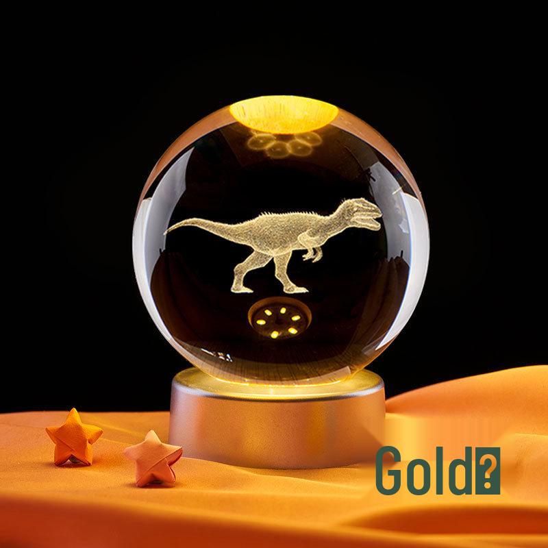 Dinosaur Cartoon 3D Crystal Ball Night Light - Luminous Glass Ornament Birthday Gift
