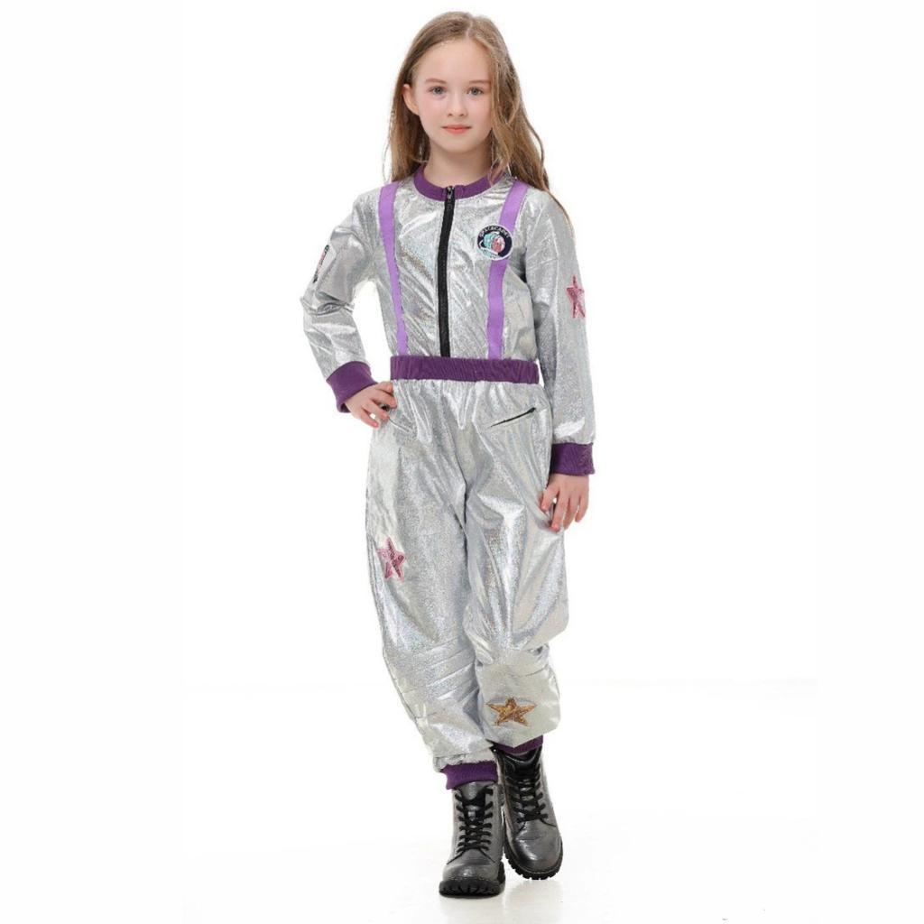 Halloween new wandering earth silver glossy astronaut spacesuit top pants COS parent-child performance suit