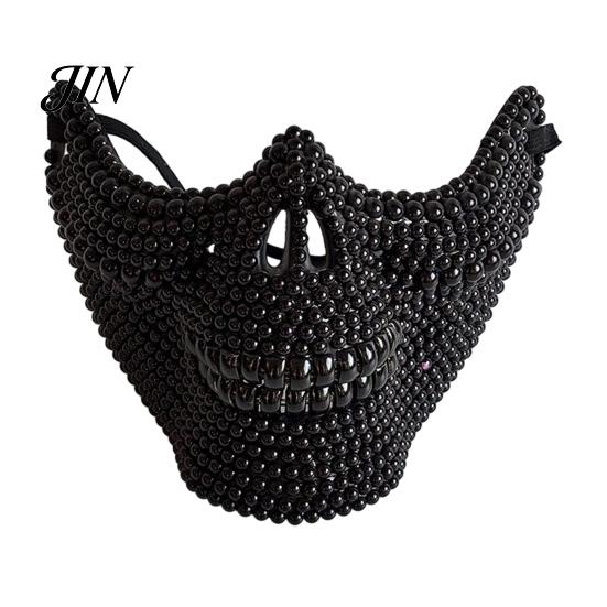 Creative Party Costume Prop Halloween Skull Half Face Mask, Rhinestone Punk Knight Masquerade Comfortable Mask with Adjustable Straps, Lightweight чёрный