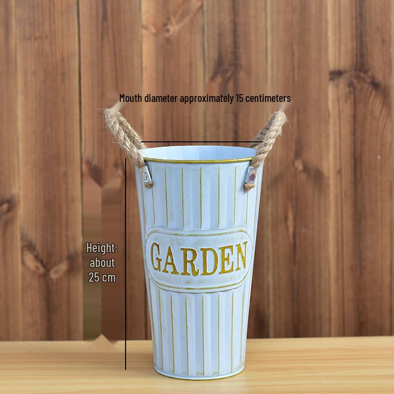 Hydration Bucket Retro Wrought Iron Flower Vase for Home Decor and Arrangements - Extra Large Dried Fresh Floral Display Cylinder