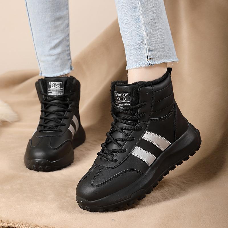 Winter neue Schneestiefel Lässige Plüsch Warm halten Schnürung Plateau Sneaker Damen Rutschfest Weich besohlt Laufschuhe