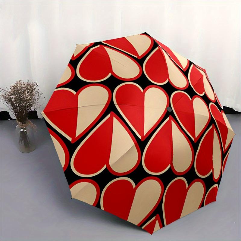 1pc Heart Love Automatic Open/Close Umbrella with Windproof, Functional Design, 8-Rib Sturdy Canopy