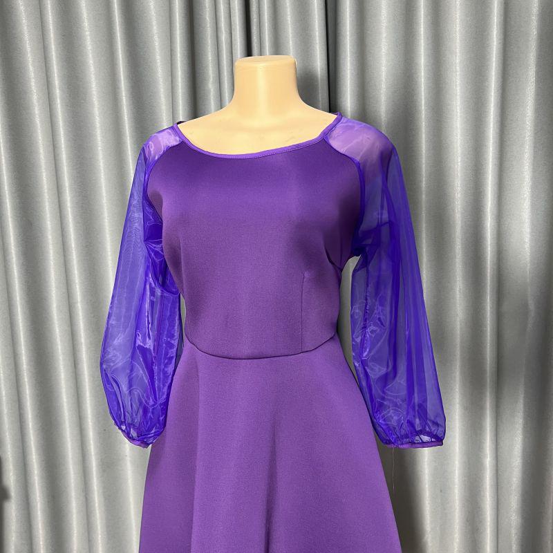 Damen Taillenbetonendes A-Linien-Kleid mit Puff- und Dreiviertelärmeln - Modisch und Bequem