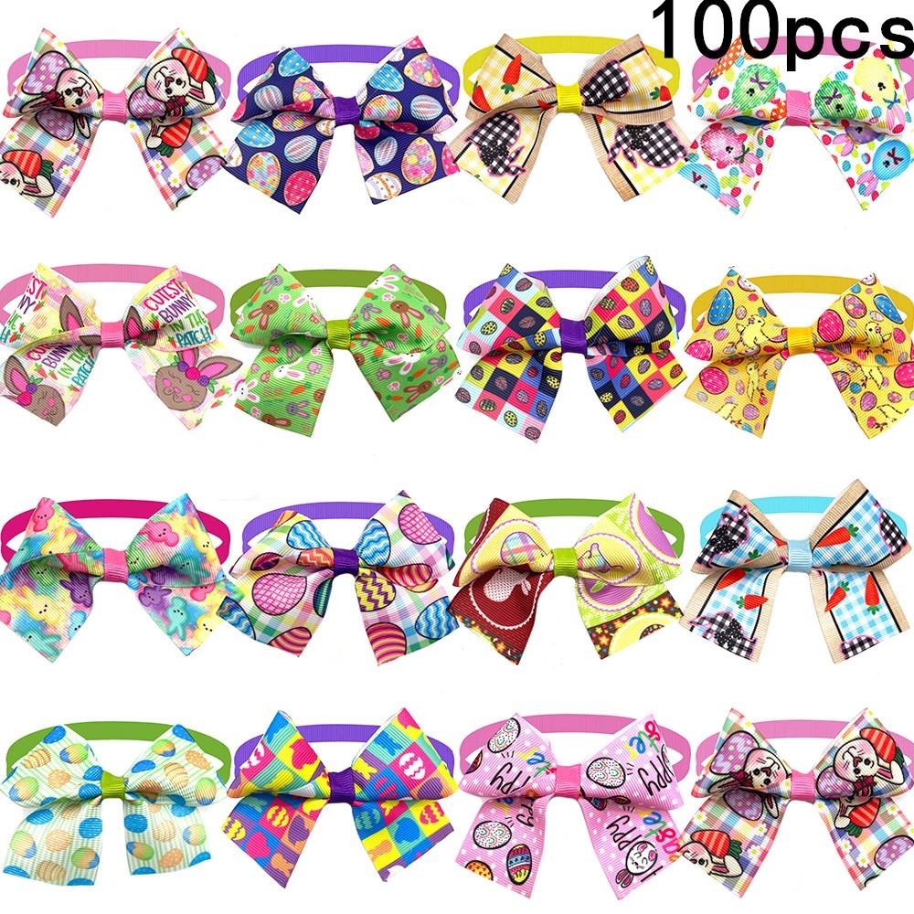 50/100pcs Easter Dog Bow Ties Rabbit Pattern Dog Grooming Pet Cat Dog Bowties Neckties Pet Supplies Pet Bowtie Supplies