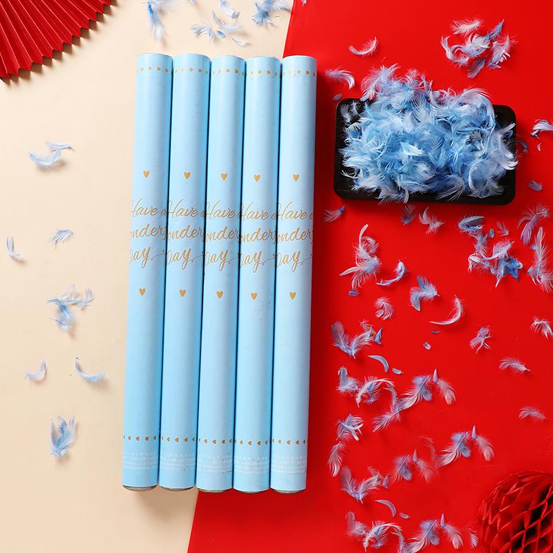 Blue Feather Hand-Cranked Confetti Popper for Weddings & Events
