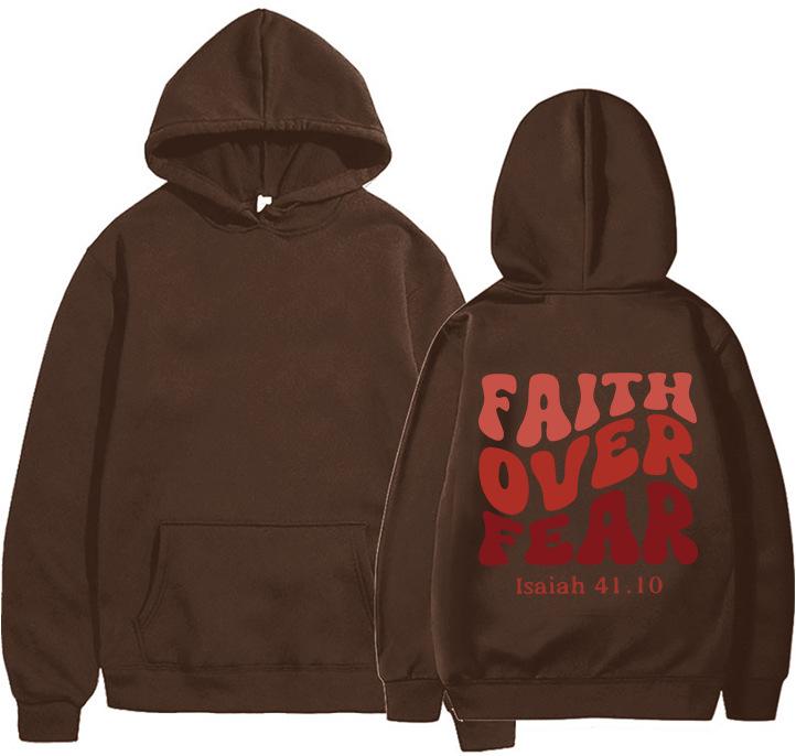 Faith Over Fear плюшевая толстовка для женщин 2024 года осень и зима новая корейская версия студенческий принт с капюшоном свободный S коричневый 2355₽