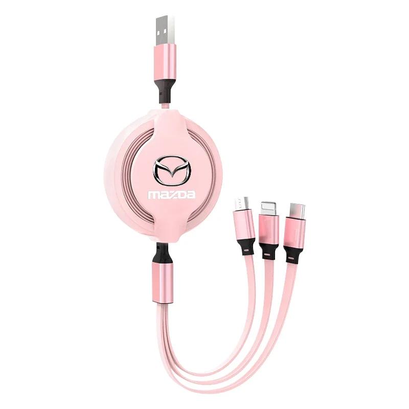 

3-в-1 USB-кабель для зарядки, выдвижной зарядный кабель для Mazda 3 7 8 Atenza Axela 5 6 323 500 RX7 RX8 CX9 CX30 CX7 CX6 CX5 белый