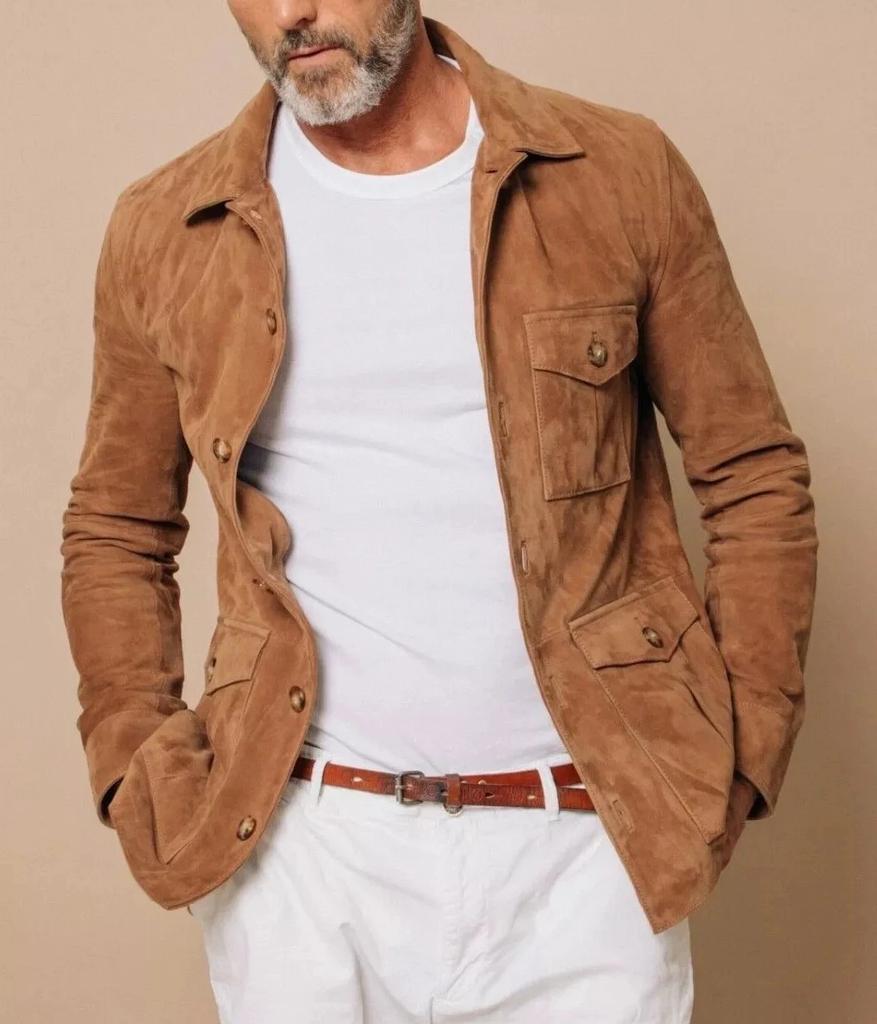 Men's Brown Shirt New Casual Fashionable Handmade Genuine Soft Suede Leather
