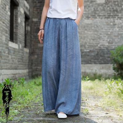 Tencel Jeans Damenhose Elastische Taille Weite Beinhose Frühling Sommer Lockere lässige lange Hose Weibliche Knöchellange Hose