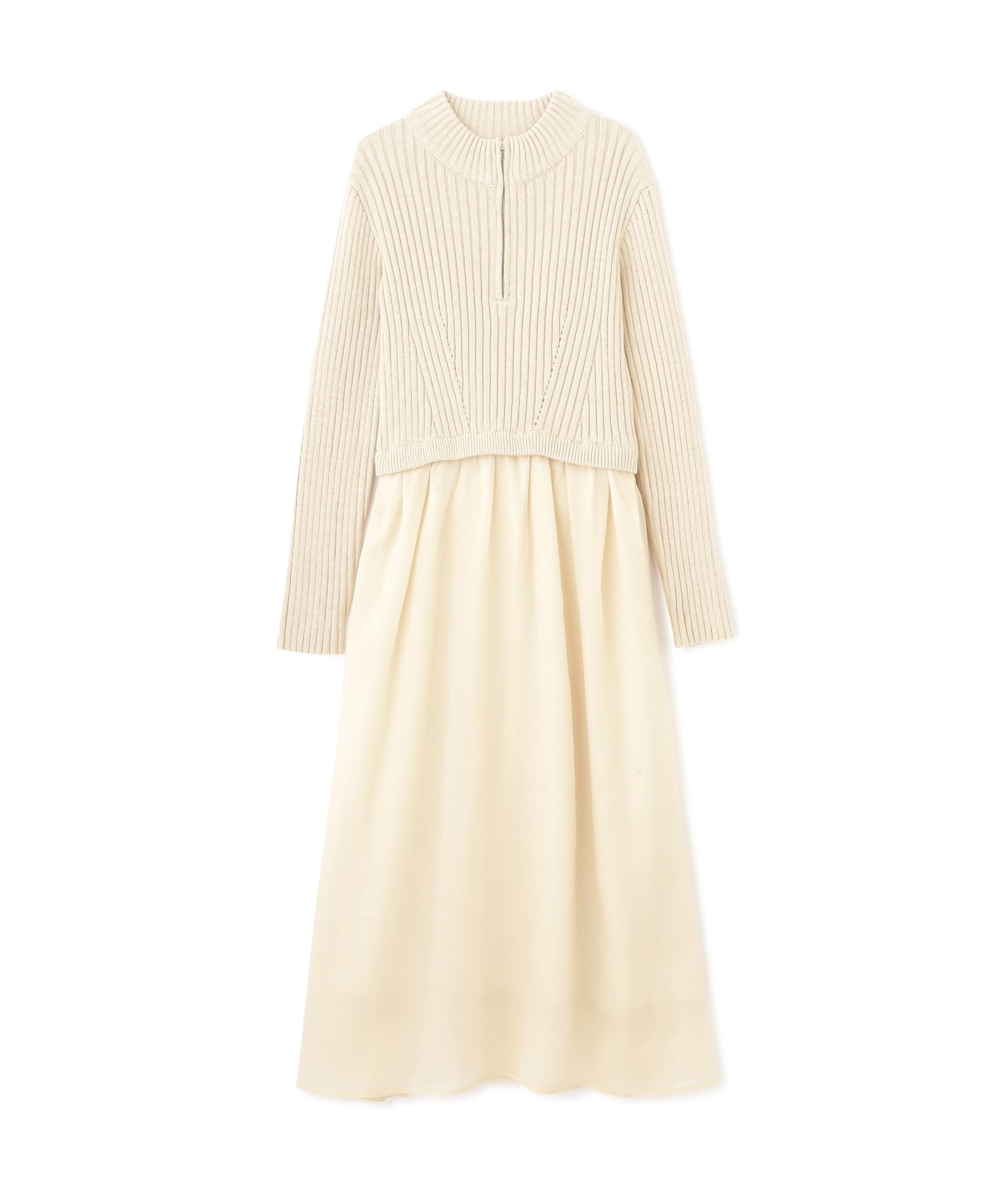 

Платье повседневное Natural Beauty Вязаное платье с молнией до середины экрю [N Basic] Женское