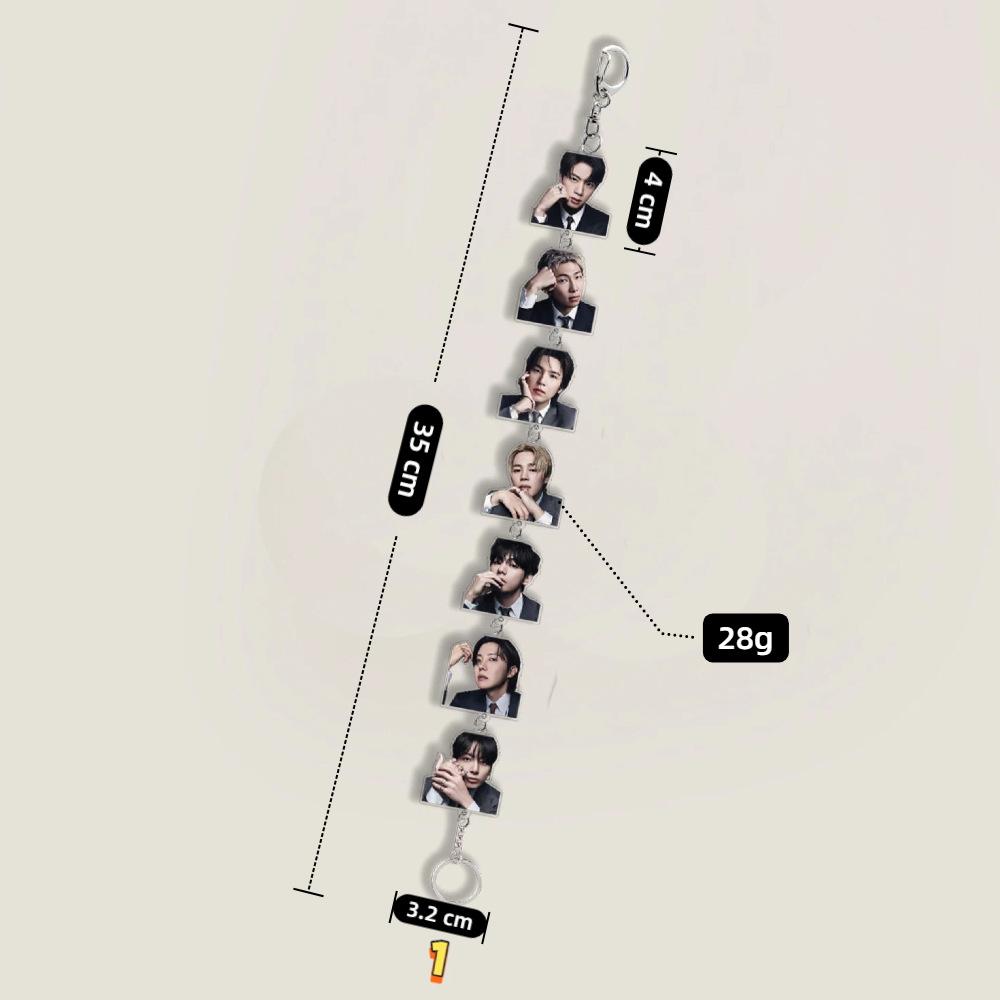 Lanț Breloc cu Multiple Pandantive BTS, Breloc cu Șnur cu Fotografie Reală/Desen Animat al Membrilor Bangtan Boys, Pandantiv Breloc Drăguț pentru Geantă pentru Fanii Kpop ARMY