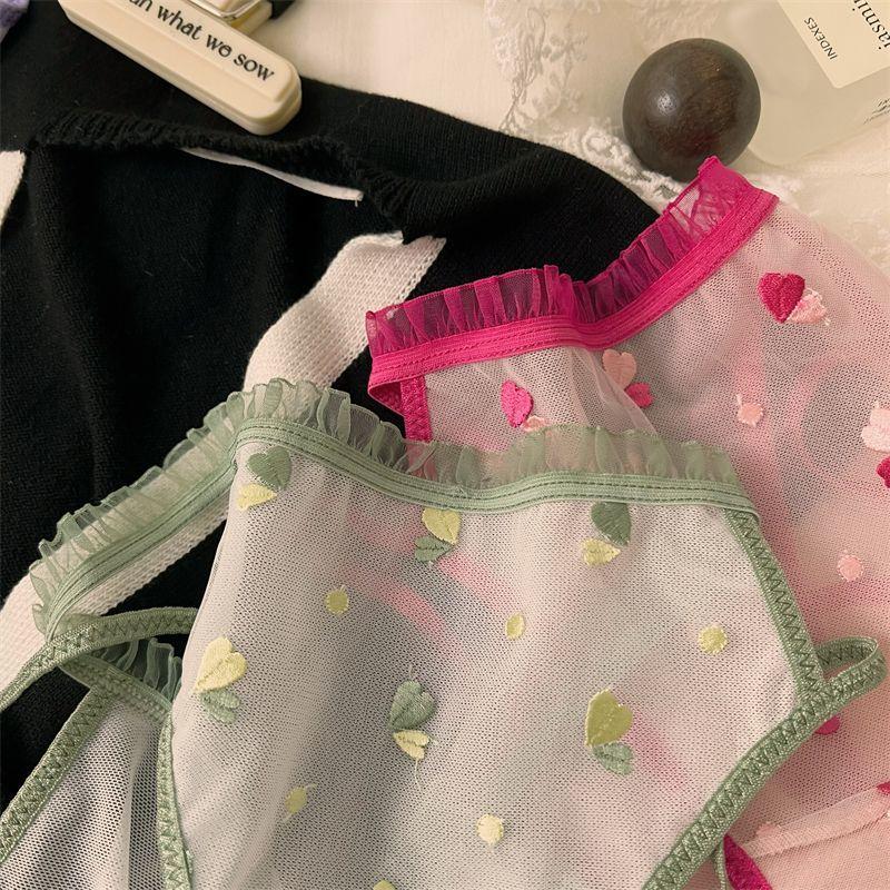 Sweet Style Hollow Out Sexy Underwear for Women In Summer Thin Mesh Low Waist Embroidered Triangle for Women