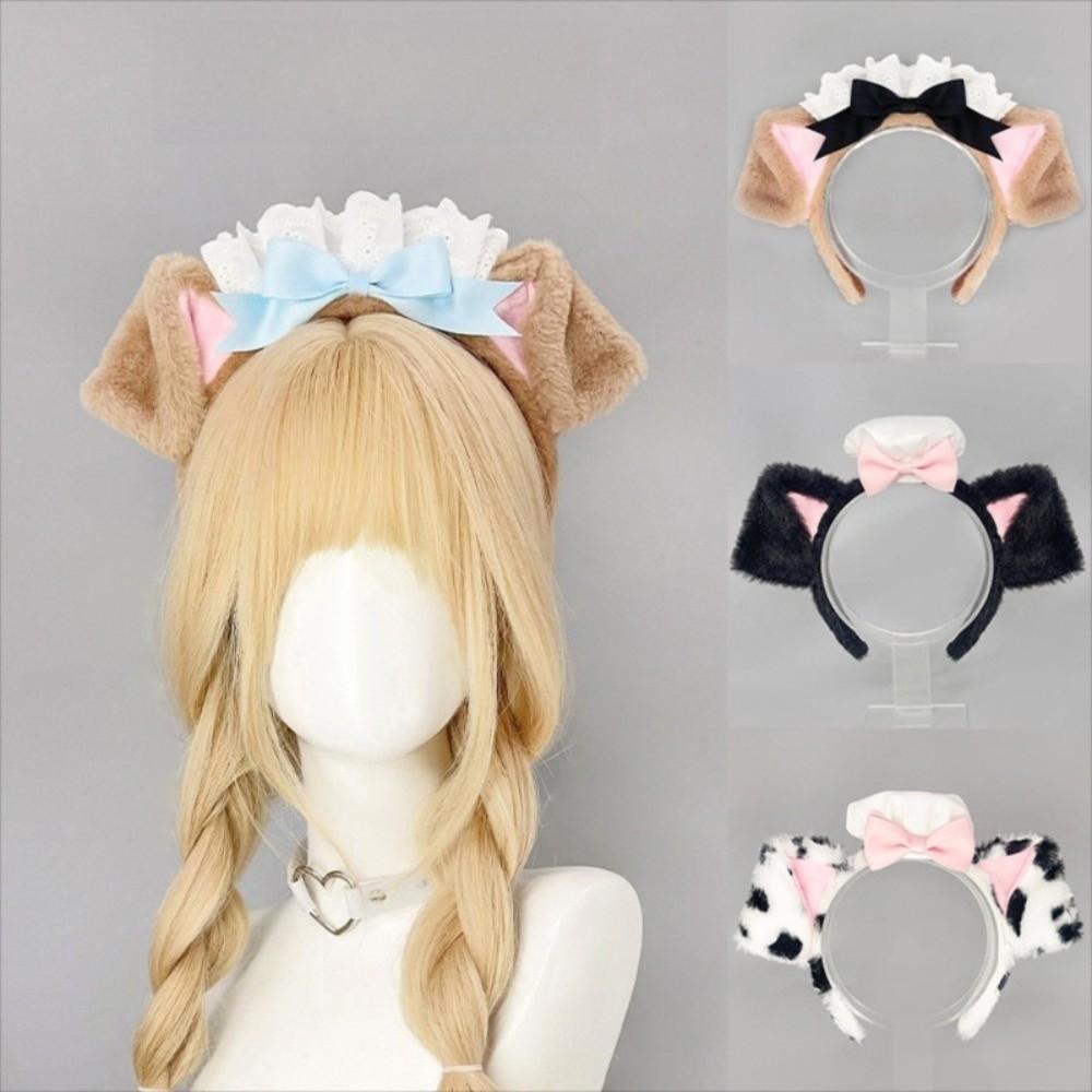 Fluffy Dog Ear Headband Chef Cap Cosplay Head Hoop Cute Hair Band  Holiday Party