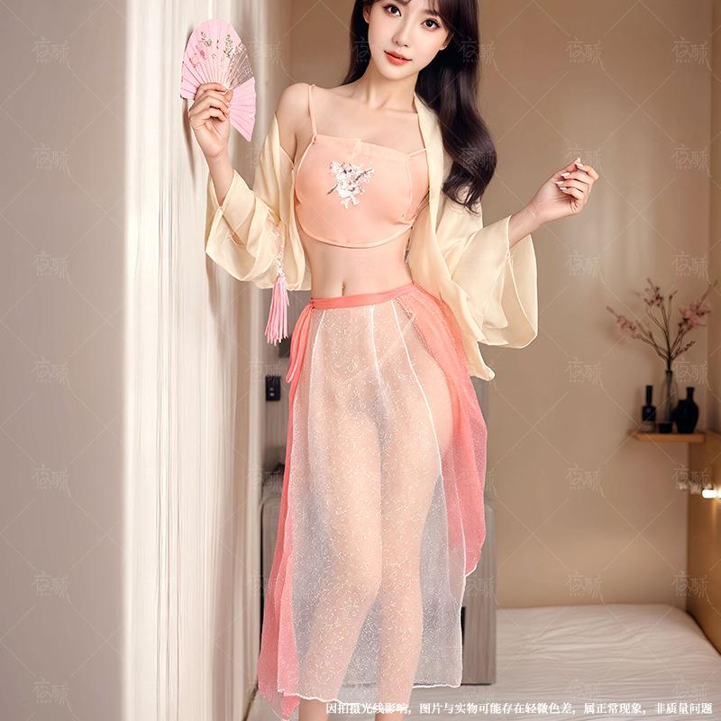Sexy underwear women's sexy Hanfu ancient clothing embroidery perspective belly pocket bed passion suit hot uniform women