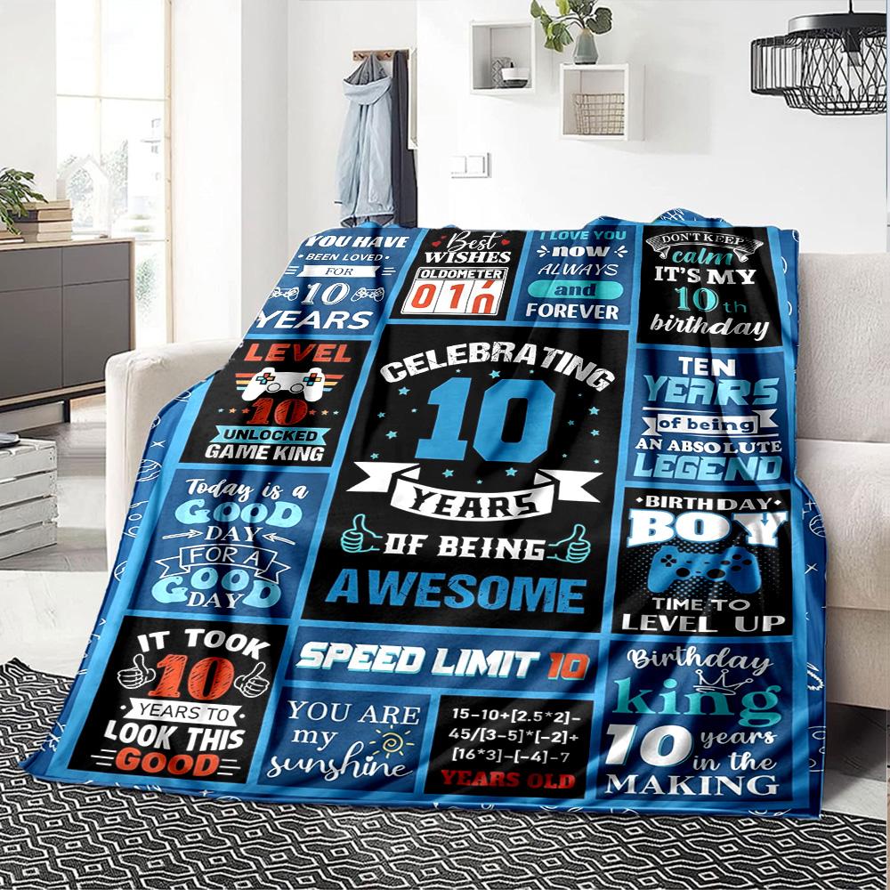 10Th Birthday Celebration Cozy Blanket for Sofa Couch Office Bed Picnics Four Seasons Multipurpose Modern Ideal Gift For Thanksgiving Y1