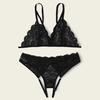 New Women Plus Size Lace Lingerie Bra+Thong Underwear Set Black Sleepwear