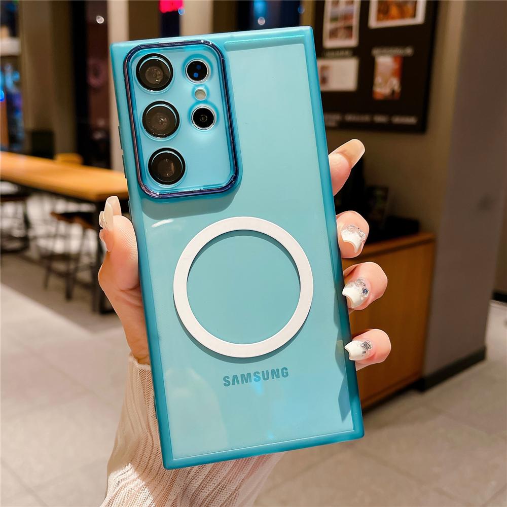 Silicone Soft Magnetic Case For Samsung S24 S23 Ultra S22 S21 FE A54 A14 A34 A53 A73 A52 A32 Wireless Charge Shockproof Cover