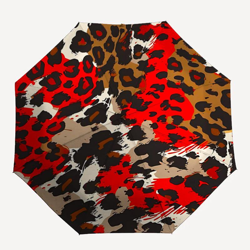 1pc Leopard Print Automatic Folding Umbrella - Portable Collapsible Design, 8-Rib Iron Frame, Durable Fabric yy251125197