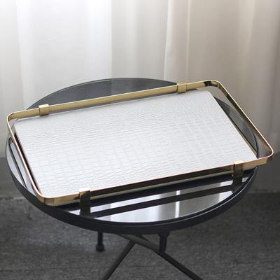 Vassoio Decorativo in Metallo e Pelle Italiana di Lusso Moderno Ornamenti Modello Casa Ufficio Vendite Soggiorno Desktop Espositore Arredamento