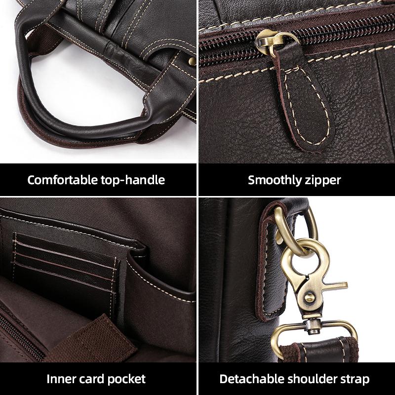 Fashion European and American Retro Style Men's Shoulder Bag Top-Grain Leather Business Briefcase Multi-Pocket Genuine Leather Men's Crossbody Bag