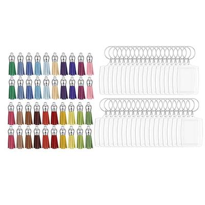 40 Set Handgemachter Fotoanhänger Schlüsselanhänger Acryl Klar Leer Bildeinsatz Schlüsselanhänger mit Quasten Schlüsselanhänger Zubehör