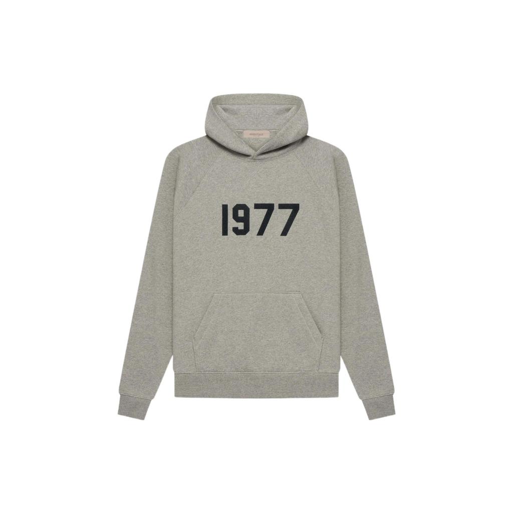 Fear of God Essentials 1977 SS22 Hoodie Dark Oatmeal Numbers Pattern Appliqué Hooded Pullover Fleece Lined American FOG-SS22-421