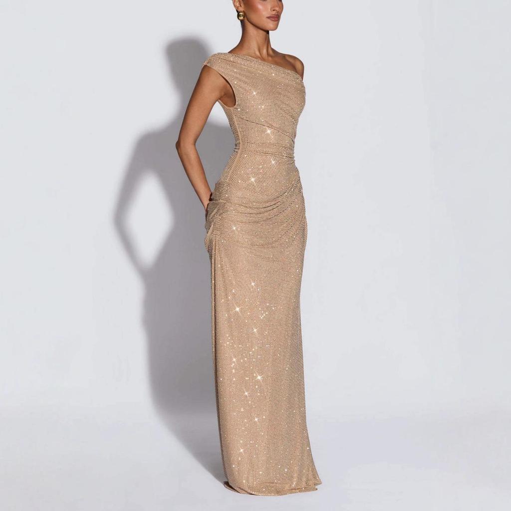 2025 European & American Sleeveless Slim-Fit Rhinestone Evening Gown